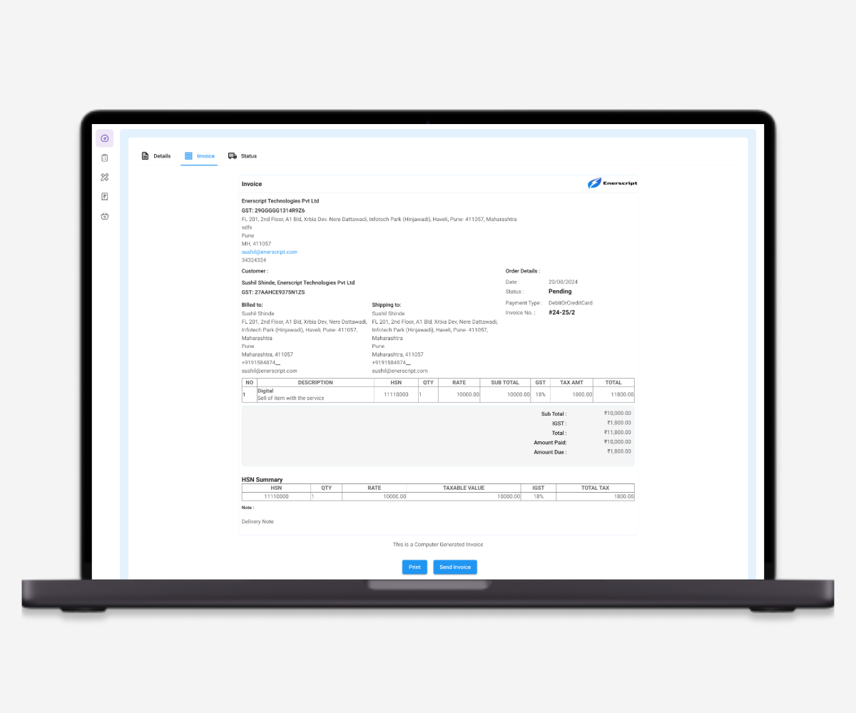 Invoicing web application invoice view